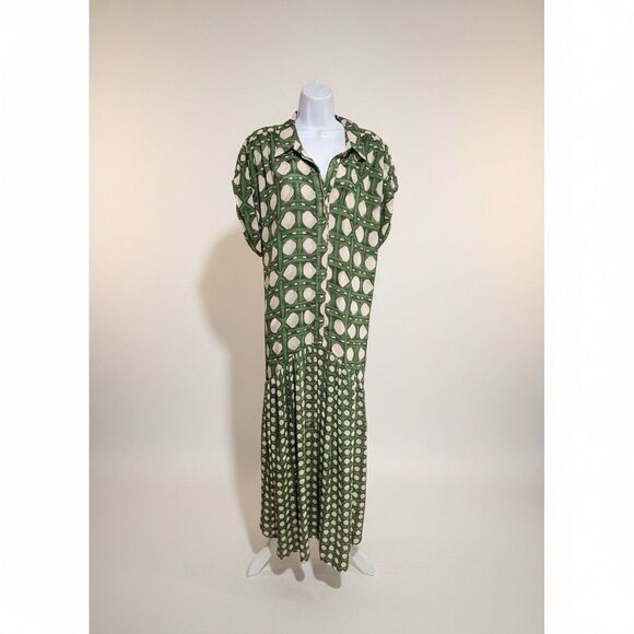 MISA Los Angeles Laura Short-Sleeve Midi Chiffon Shirtdress Size Large - Picture 5 of 12